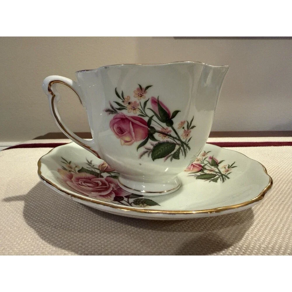 Vintage Colclough Fine Bone China Tea Cup and Saucer Pink Rose Floral Pattern